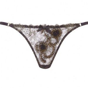 NEW! RARE AGENT PROVOCATEUR KIMIKO BLACK & GOLD THONG BEADED EMBELLISHED $335